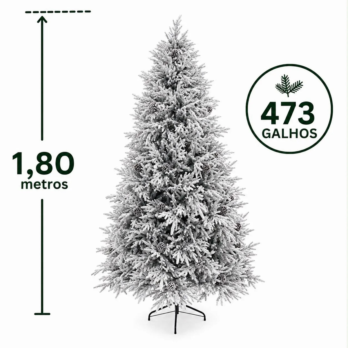 Árvore de Natal Nevada com Pinhas 473 Galhos 1,80m