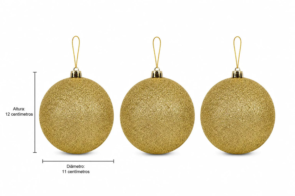 Kit Bolas de Natal Douradas Brilho 12cm