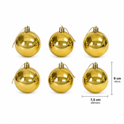 Kit Bolas de Natal Douradas Espelhadas 7,5cm