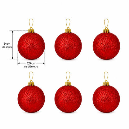 Kit Bolas de Natal Vermelhas Brilho 7,5cm